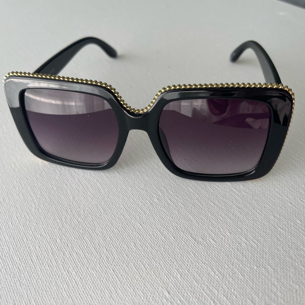 Black and Gold Oversized Sunglasses with Sparkling Embellishments